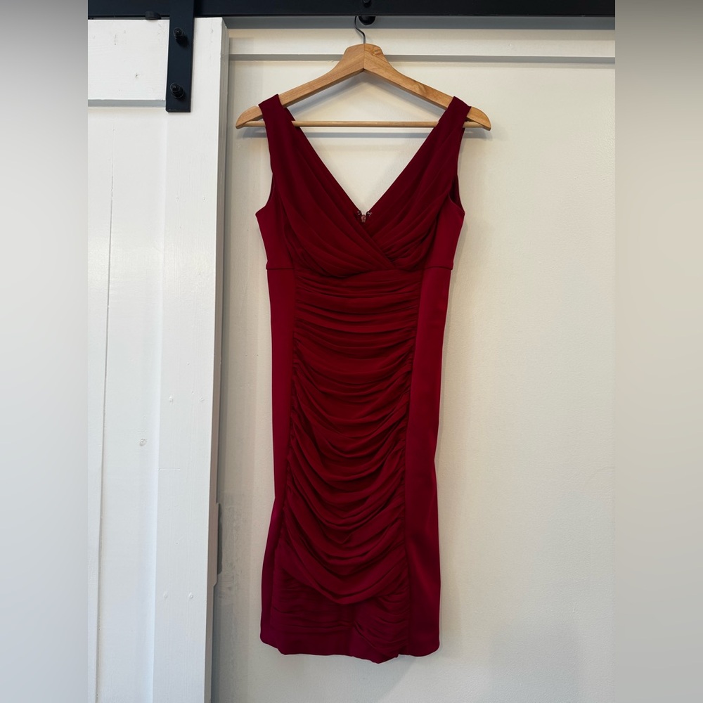 White House Black Market Deep Red Ruched Midi Dress